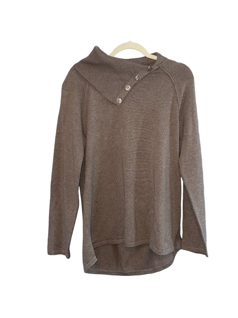 Jeanne Pierre Womens Brown Ribbed Button Cowl Neck Sweater M 100% Cotton
